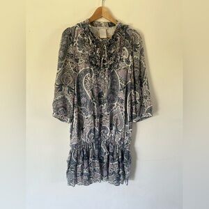 Paul &‎ Joe Sister Purple Floral Paisley Drop Waist Cotton & Silk Blend Dress